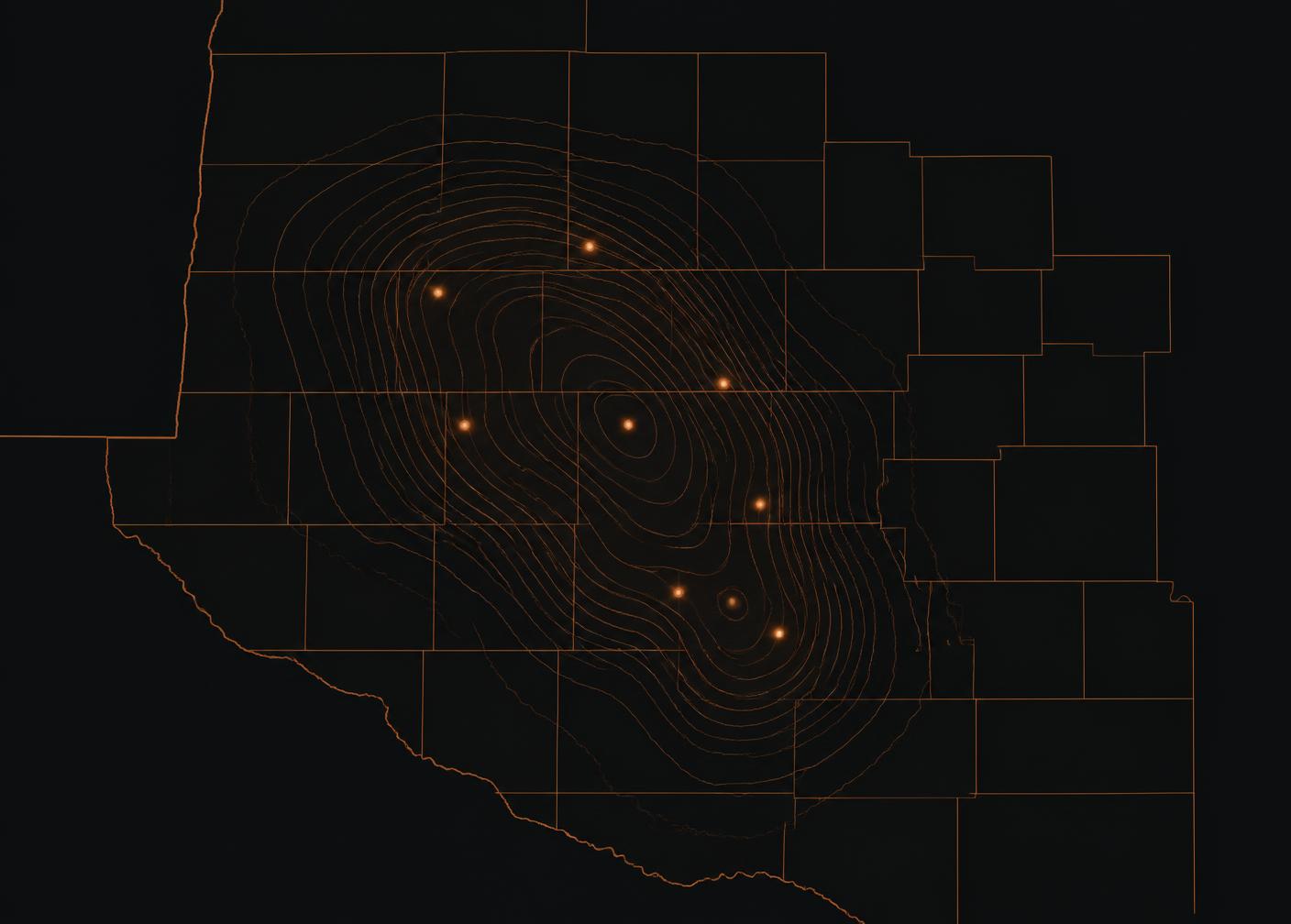 Topographic map of the West Texas Permian Basin with Westex Land Company site markers